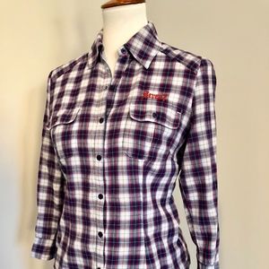 Seven7 collared cotton plaid shirt